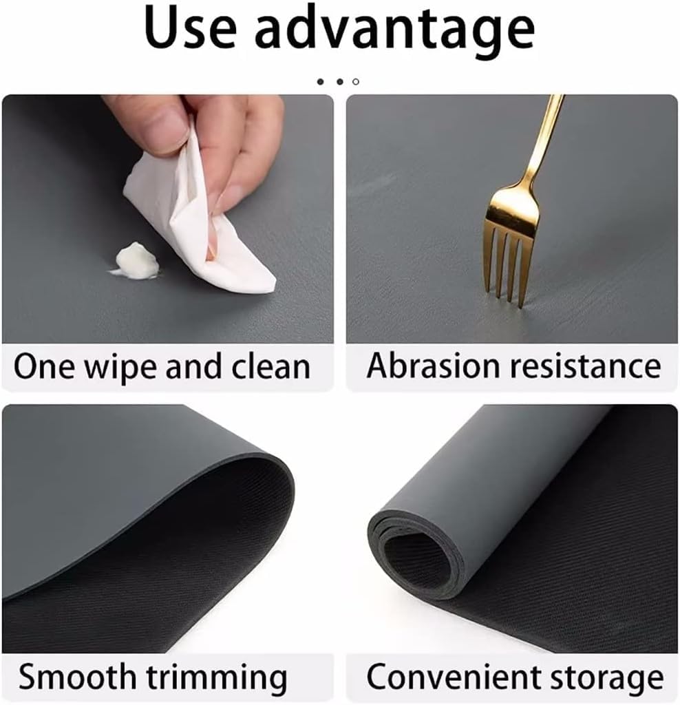 SKY-TOUCH Dish Drying Mat for Kitchen Counter, Dish Drying Pad with Non-Slip Rubber Backed, Hide Stain Anti Absorbent for Kitchen Counter (Dark Gray, 60x40cm)