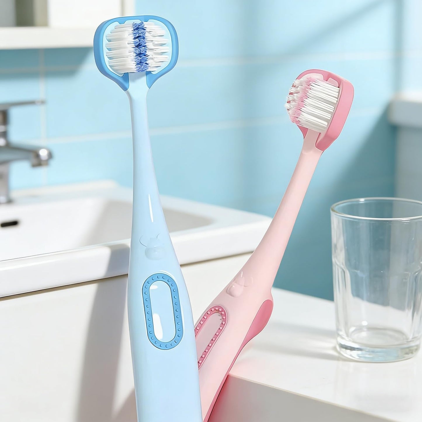 SKY-TOUCH Kids Ultra-Soft Toothbrush 3 Pack, Children's soft bristle toothbrush, Easy to hold, Three-sided brush head, Suitable for ϲhildren aged 2-8