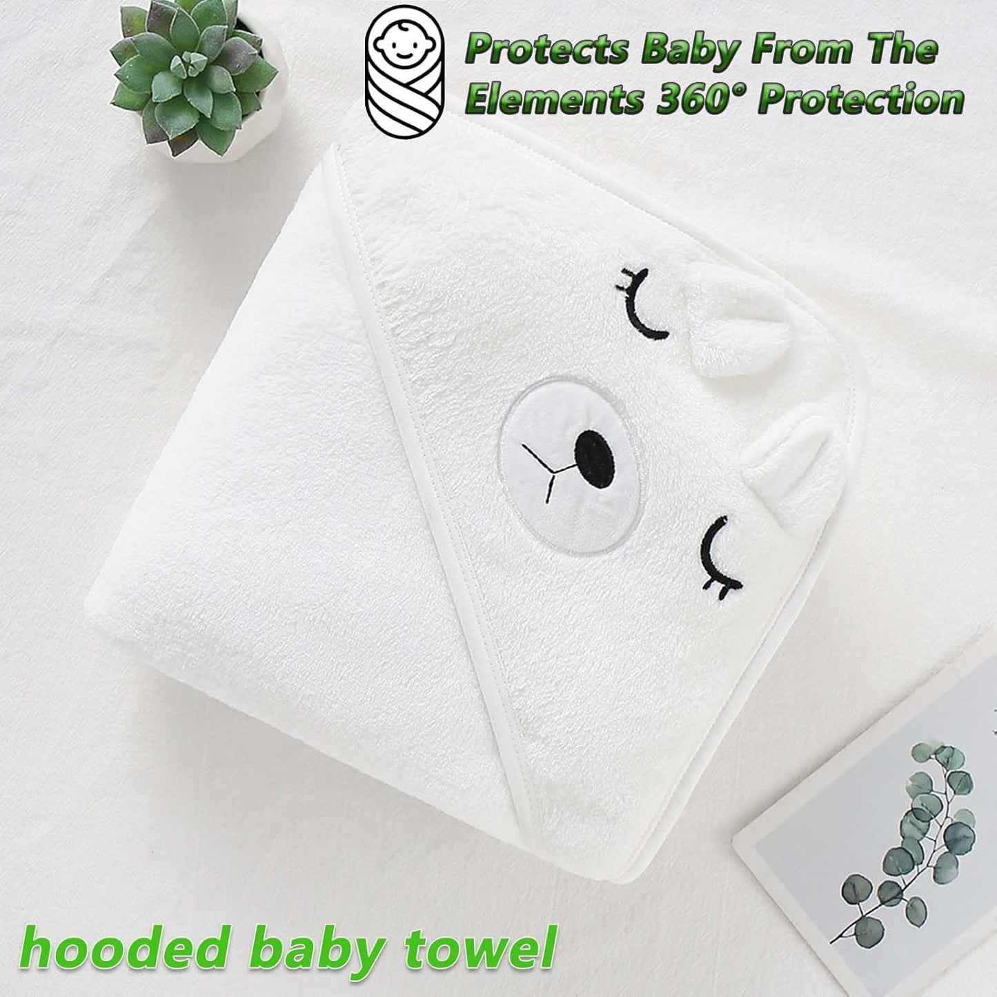 SKY-TOUH Baby Towels with Hood, Ultra Soft Hooded Baby Bath Towels for Newborn, Soft and Absorbent Animal Bear Design, Baby Stuff Shower Gifts for Boy and Girl, 80x80cm, White