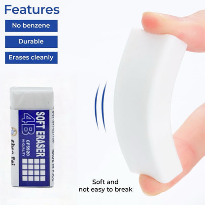 SKY-TOUCH 30PCS 4B Soft Eraser for Students & Artists, Clean Erasing for Exams & Sketching, PVC Rubber, Minimal Shavings, Ideal for Drawing & Writing