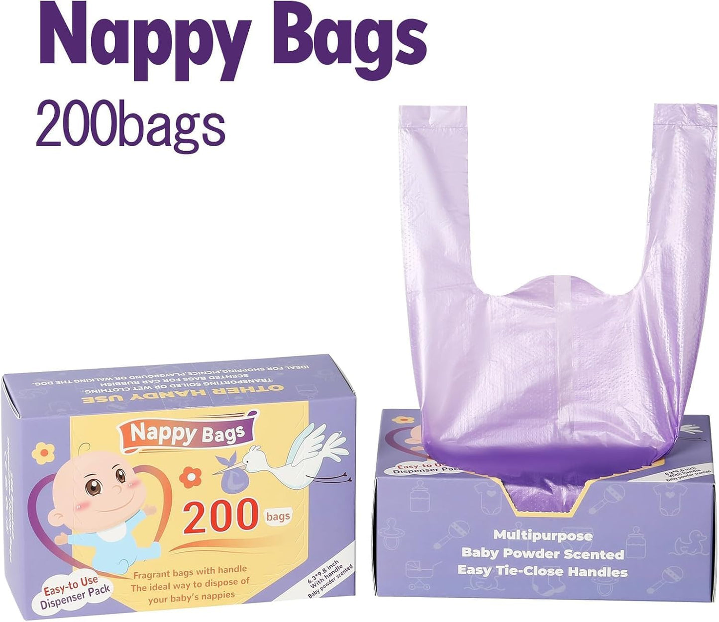 SKY-TOUCH Portable Biodegradable Disposable Diaper Wet Waste Bag (800pcs/box) Baby Powder Scented Wet Waste Bag Vest Design Baby Diaper Bag Suitable for Travel and Daily Use