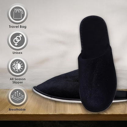 SKY-TOUCH 6 Pairs Of Disposable Black Slippers, Individually Packaged, Cotton Non-Slip, Suitable For Hotels, Spas, Graduation Ceremonies, Wedding Parties, Home Travel, Suitable For Adults