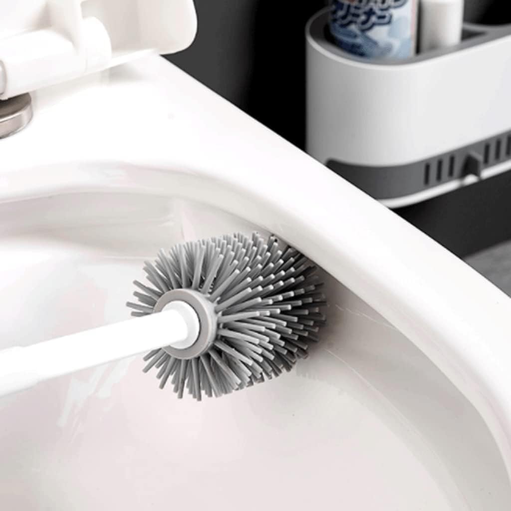 SKY-TOUCH Soft Wall-Mounted and Floor-Standing Dual Purpose Toilet Brush with Silicone Bristles Toilet Brush and Holder Deep Cleaning Reusable, Square - Easy Keep Clean