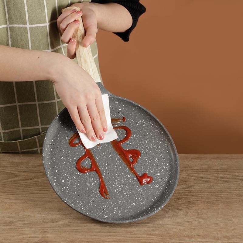 SKY-TOUCH 28CM Nonstick Skillets : Granite Coating Crepe Pan Tawa with Stay-Cool Handle PTFE & PFOA Free Pancake Pan for All Stovetops (Black)