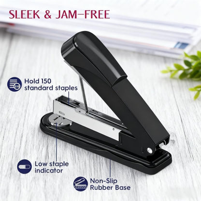 SKY-TOUCH Heavy-Duty Metal Stapler, Black, 50 Sheets Capacity, Stainless Steel, Adjustable Staple Selector, Anti-Slip Base, for Office & Home Use