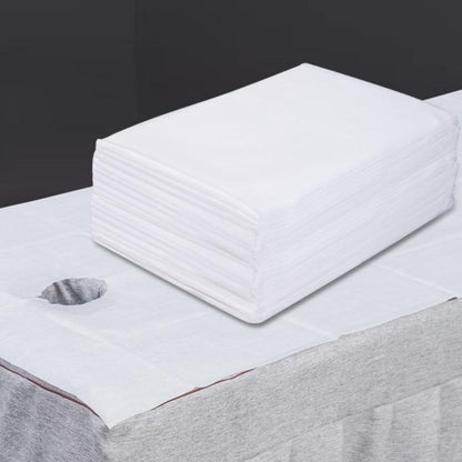 SKY-TOUCH 50Pcs Disposable Massage Table Sheets with Face Hole Waterproof & Oil-Resistant Non-Woven Bed Covers for Spa, Massage & Beauty Treatments, Breathable Hygienic & Comfortable (White 180*80cm)