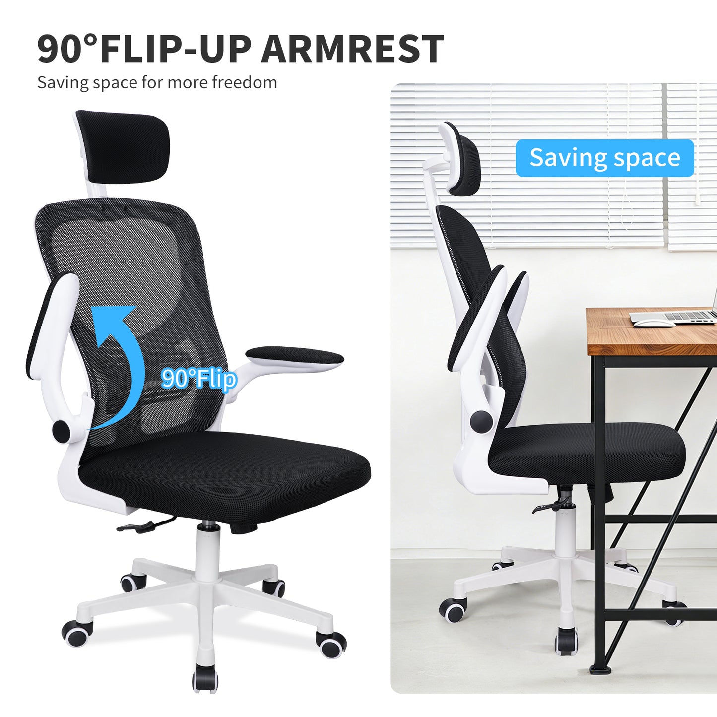SKY-TOUCH Ergonomic Office Chair,Height adjustable Gaming Chair, Breathable Mesh Design High Back Desk Chair with Flexible Headrest, Swivel Padded Armrest, Lumbar Support, Tit, White