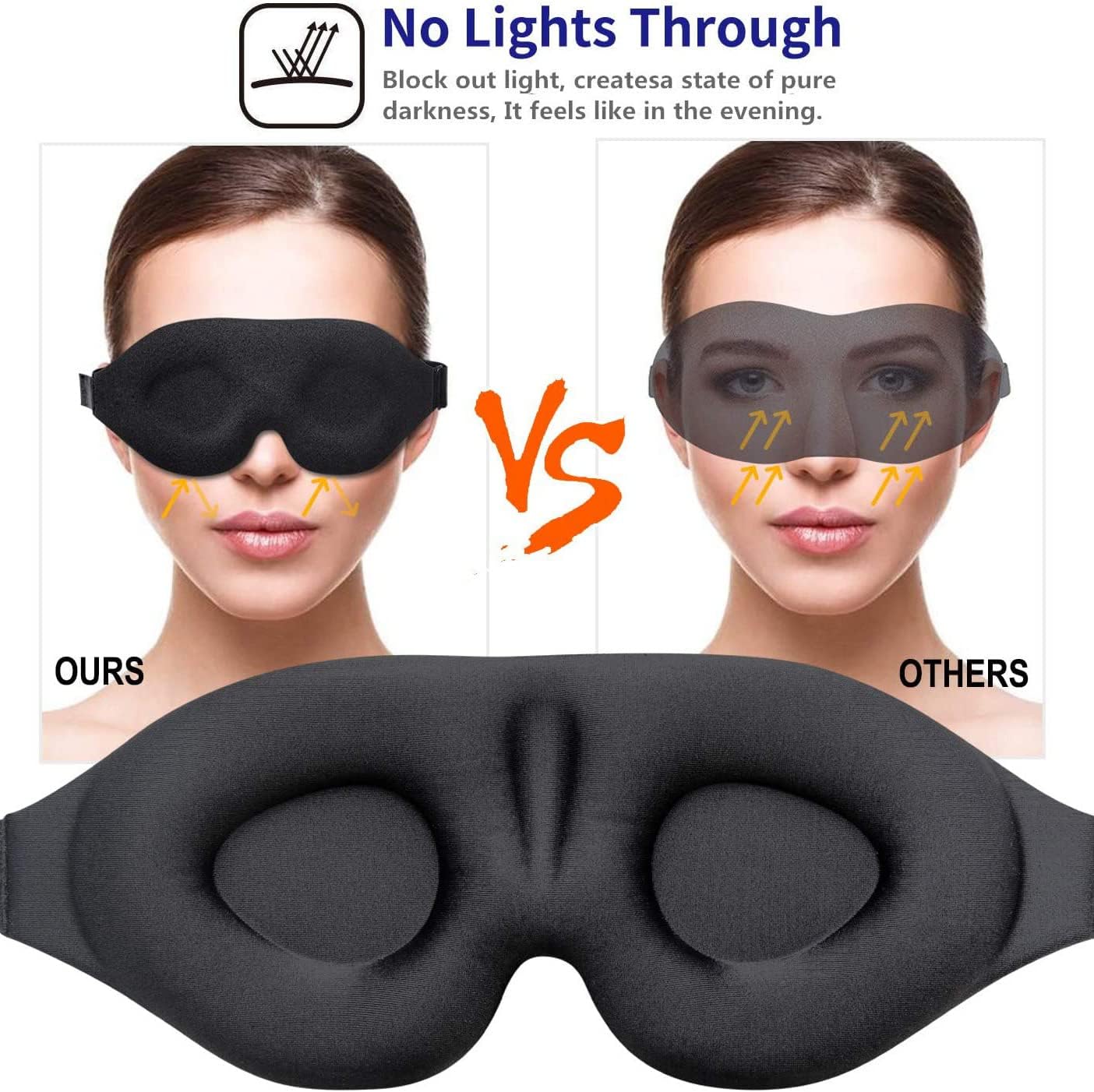 SKY-TOUCH 2PCS 3D Blackout Sleep Mask, Eye Mask for Sleeping,100% Blackout,Sleep Mask Men Women, with Adjustable Strap for Sleeping, Yoga, Traveling (Black)