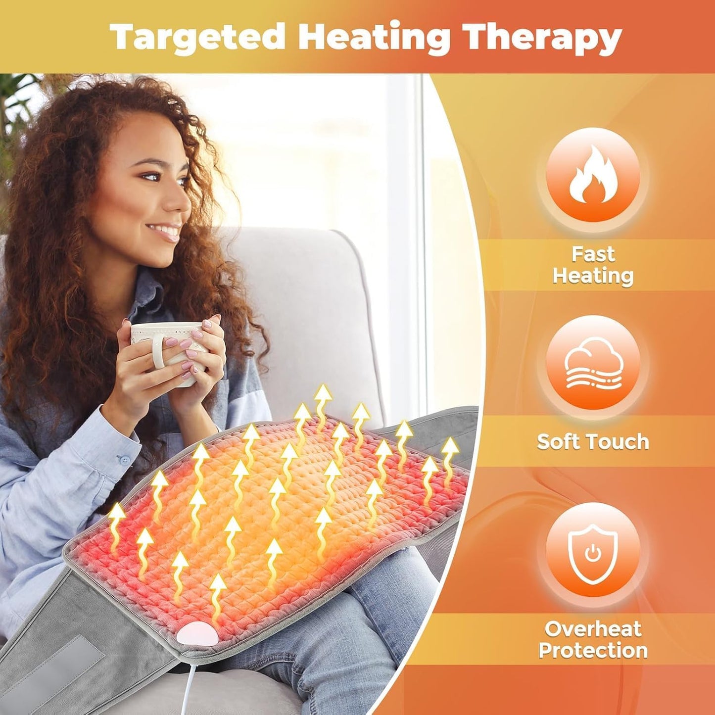 SKY-TOUCH Electric Heating Pad Wrap for Waist & Body, LCD Controller, 9 Heat Levels, 4 Timer Settings, Soft Touch, Fast Heating, Machine Washable - 60x31cm, Ideal for Back, Belly, Legs, & More