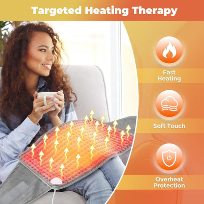 SKY-TOUCH Electric Heating Pad Wrap for Waist & Body, LCD Controller, 9 Heat Levels, 4 Timer Settings, Soft Touch, Fast Heating, Machine Washable - 60x31cm, Ideal for Back, Belly, Legs, & More