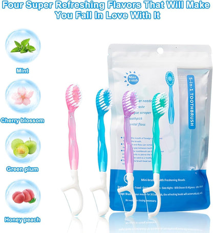 SKY-TOUCH 5 in 1 Toothbrush & Floss, 26Pcs mini toothbrushes with Toothpaste, All in one Oral Care on The go, 5 in 1 mini Brush, Toothpaste and Floss, Disposable Travel Toothbrush Set
