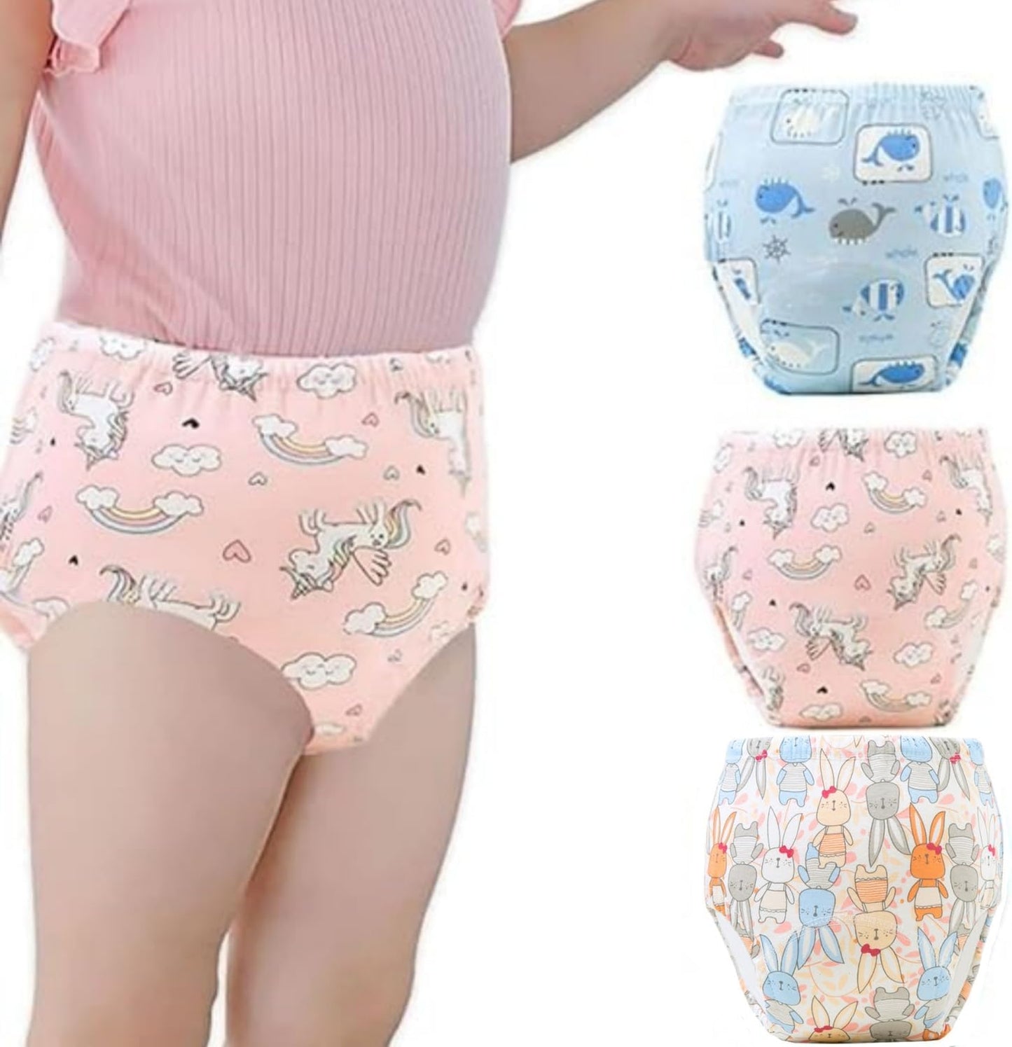 SKY-TOUCH 5PCS Baby Potty Training Pants Cotton, Soft Breathable Potty Training Underwear for 1-3 Years, Highly Absorbent Reusable Diapers for Baby Boys & Girls (M, Boy 8-13kg)