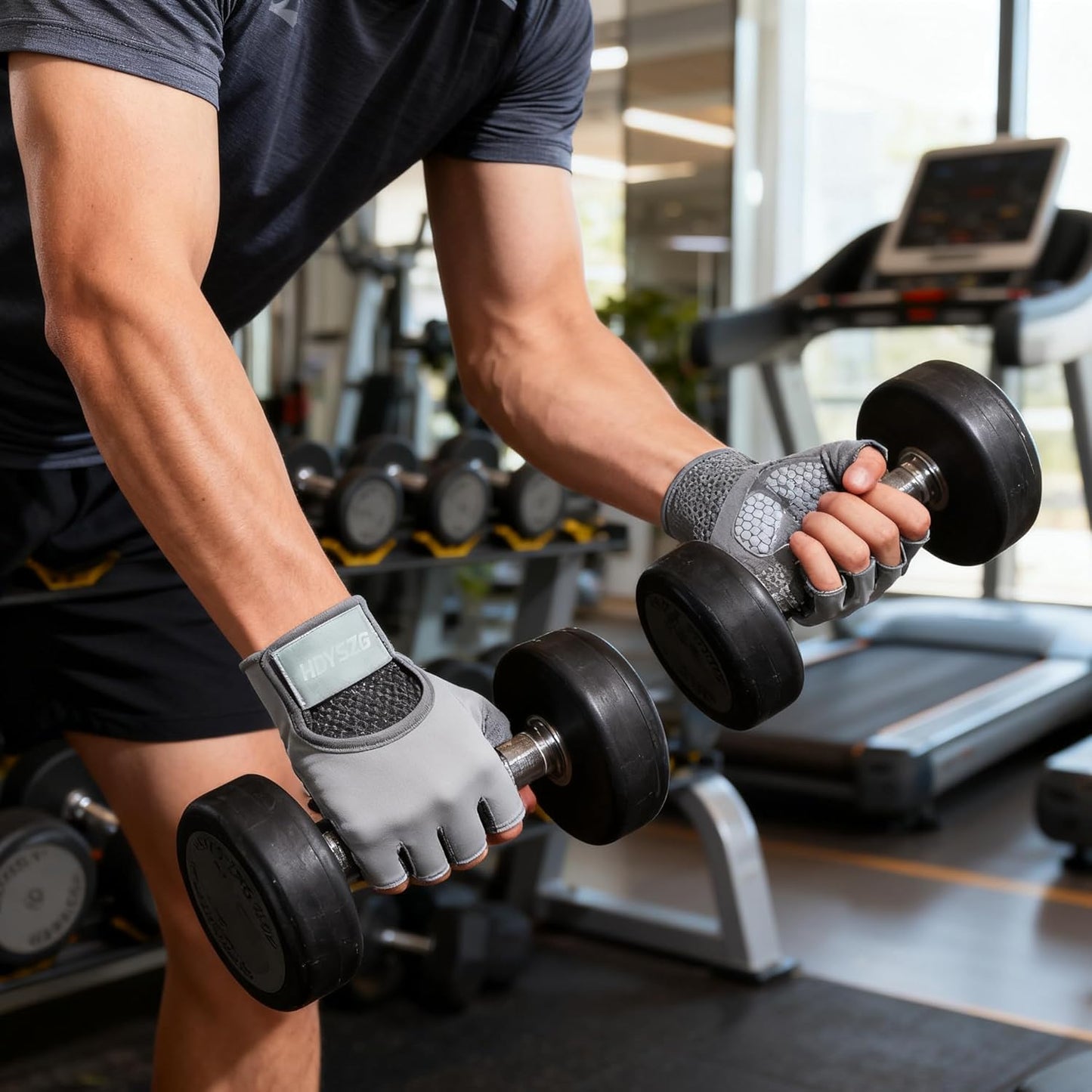 SKY-TOUCH Gym Gloves for Men and Women, Weight Lifting Gloves with Full Palm Protection and Non-Slip Grip, Breathable Workout Gloves for Fitness, Training, Crossfit, Cycling, and Pull Ups (Grey L)