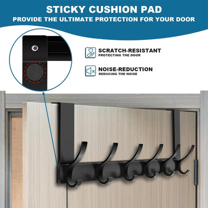 SKY-TOUCH Over Door Hook Hanger 6 Hookds, for Hanging Clothes, Hats, Coats, Towels, Robes - Rust Resistant Door Hanger with 6 Hooks, 20KG Maximum load, Aluminum, 40x18cm