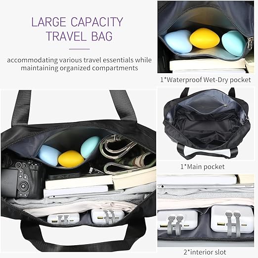 SKY-TOUCH Travel Duffel Bags, Expandable Luggage Bag with Wheels, Suitcase with Spinner Wheels, Duffel Bag for Men and Women Lightweight Suitcases, Black