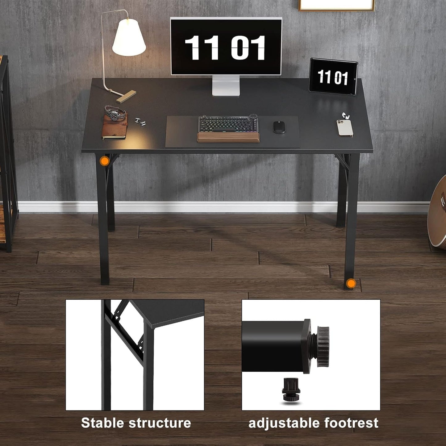 SKY-TOUCH Folding Table Multi Functional Standing Desk With Adjustable Height Legs,for Camping, Garden, Picnic,Coffee,Bbq,No Install Needed Black Color Desktop Black Frame(80x40x75cm)