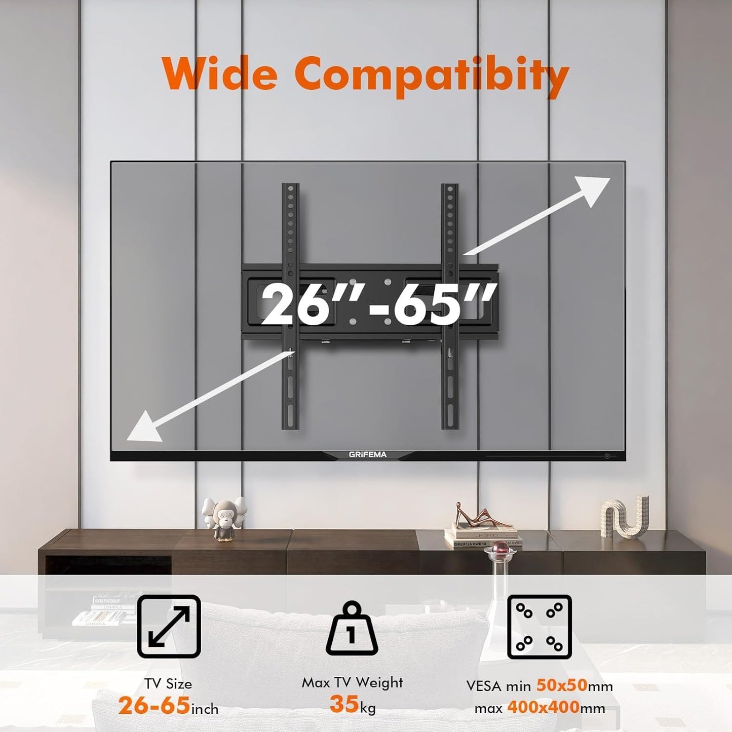 SKY-TOUH TV Wall Mount Stand for 26-55 Flat Screen/LED/4K TVs, Full Motion TV Mount with Swivel and Tilt Articulating Dual Arms, Max VESA 400x400mm, Holds up 50KG