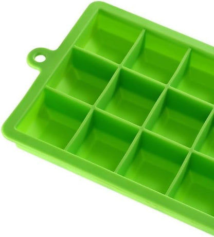 SKY-TOUCH 2-Pack Food Grade Silicone Ice Cube Cubes with Lids for Freezer, Easy-to-Remove 24 Cube Cubes for Party, Drinks and Frozen Liquids (Blue and Green) - 19.5Lx12.5Wx2.5H cm
