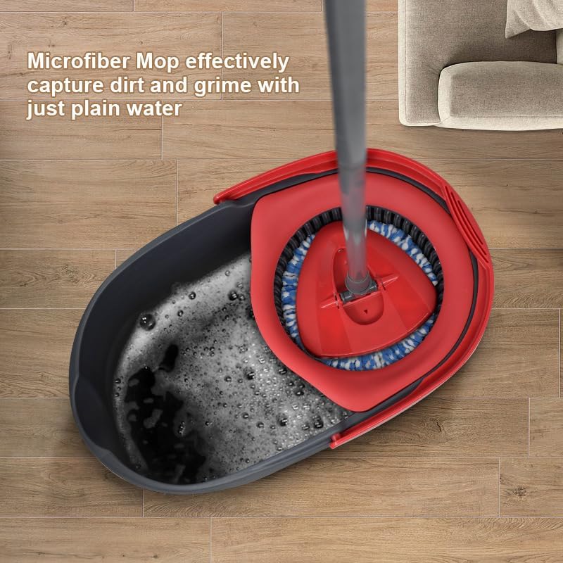 SKY-TOUCH Spin Mop And Bucket Set with Foot Pedal, Three-Section Retractable Handle, Floor Mop with Spin Wringer, 100% Microfiber Swab Head