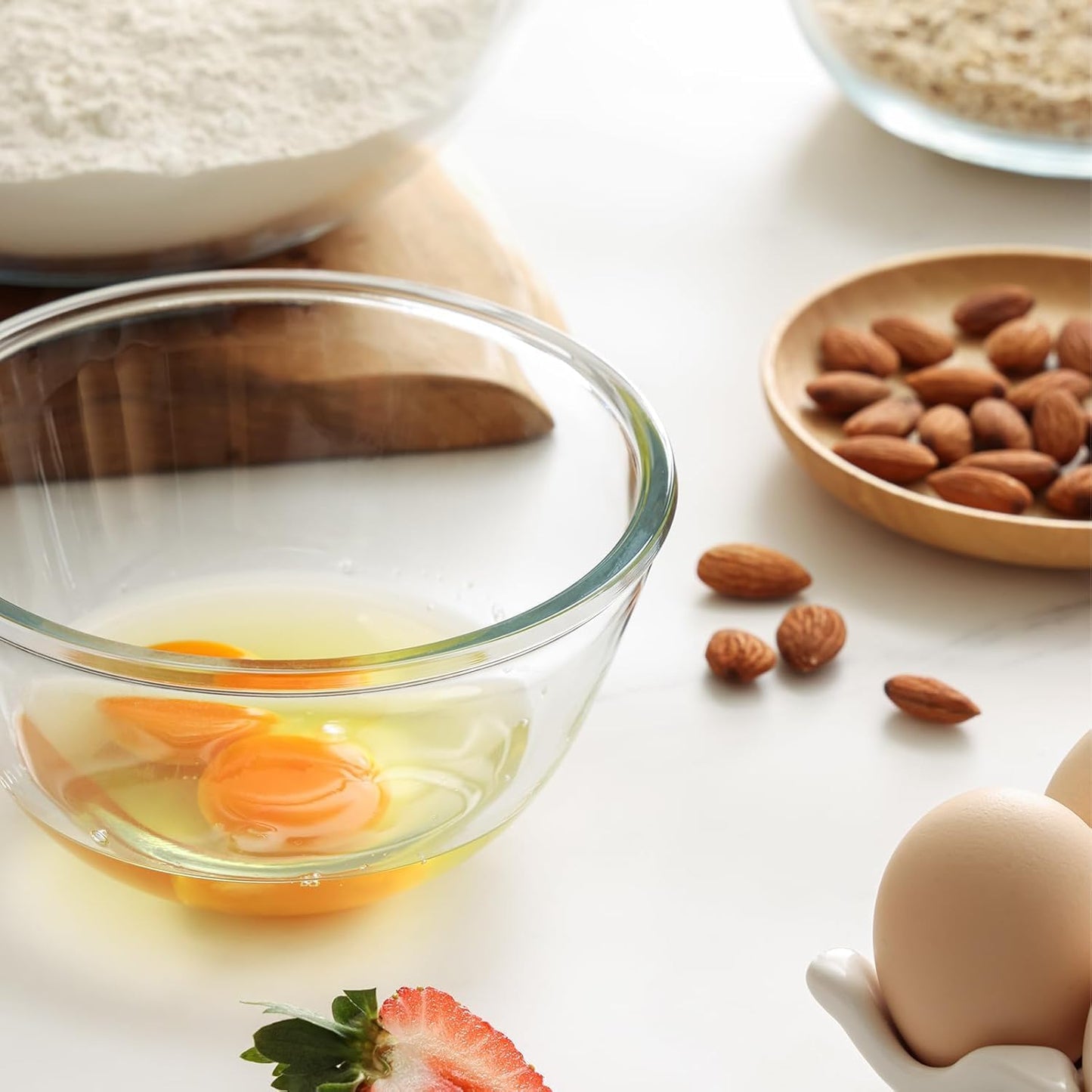 SKY-TOUCH 2 PCS Glass Mix Bowl Set, Round Glass Bowl, Salad Bowl Glass for Kitchen, Baking, Prepping, Serving, Cooking, Stackable, Non-toxic, Microwavable, L Size: 26.5 x 11cm, S Size: 22.5 x 10cm