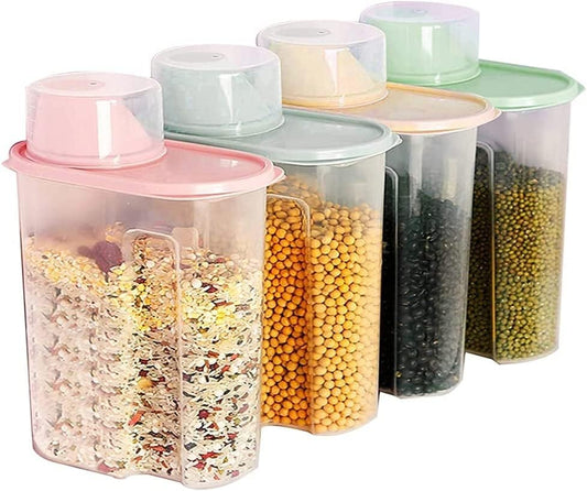 100pcs Cereal Containers 4pcs with Measuring Cup, 2.5L Food Storage Containers, Kitchen Pantry Airtight Plastic Storage Organizer, Food Grade and BPA Free, for Cereal, Dry Food, Flour and Sugar