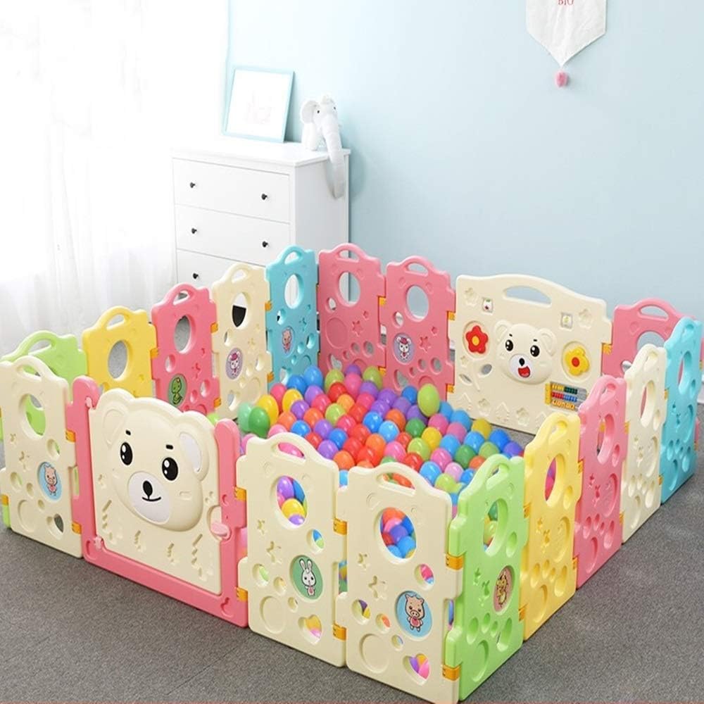 10pack 12-panels Plastic Baby Playpen,Indoor&Outdoor Foldable Kids Activity Centre Safety Play Yard with Door Lock,Snap-On installation,Multi（crawling mat not included）