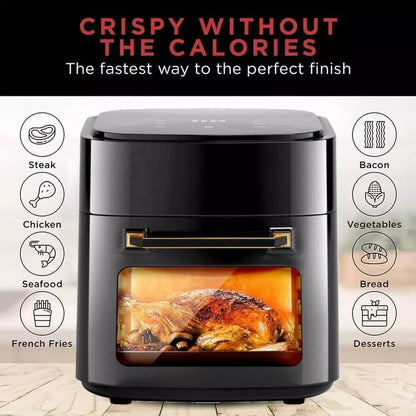 SKY-TOUCH 15L Smart Air Fryer : Multifunctional Oven with Large Viewing Window 360° Heat Digital Air Fryers with Dishwasher-Safe Oven Rack Fry Basket Baking Pan 60-200℃ 6 Presets (1400W Black)