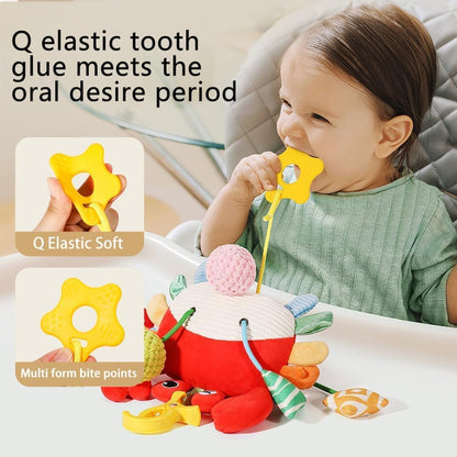 SKY-TOUCH Crab Car Seat Toy for Babies - Multi-Sensory Infant Stroller Toy with Mirror, Bell, Rattles, Crinkle, Teether - Safe, Soft, Fun Activity Toy for 18 months+