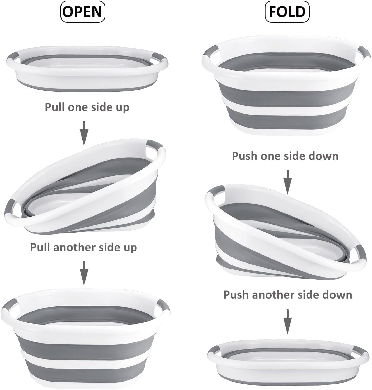 SKY-TOUCH 38L Collapsible Plastic Bucket with Handle, Foldable Laundry Basin, Multi-functional Cleaning and Laundry Basket for Outdoor Use, Suitable for Camping, Handwashing, 61cm * 46cm * 27cm