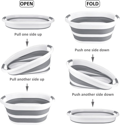 SKY-TOUCH 38L Collapsible Plastic Bucket with Handle, Foldable Laundry Basin, Multi-functional Cleaning and Laundry Basket for Outdoor Use, Suitable for Camping, Handwashing, 61cm * 46cm * 27cm