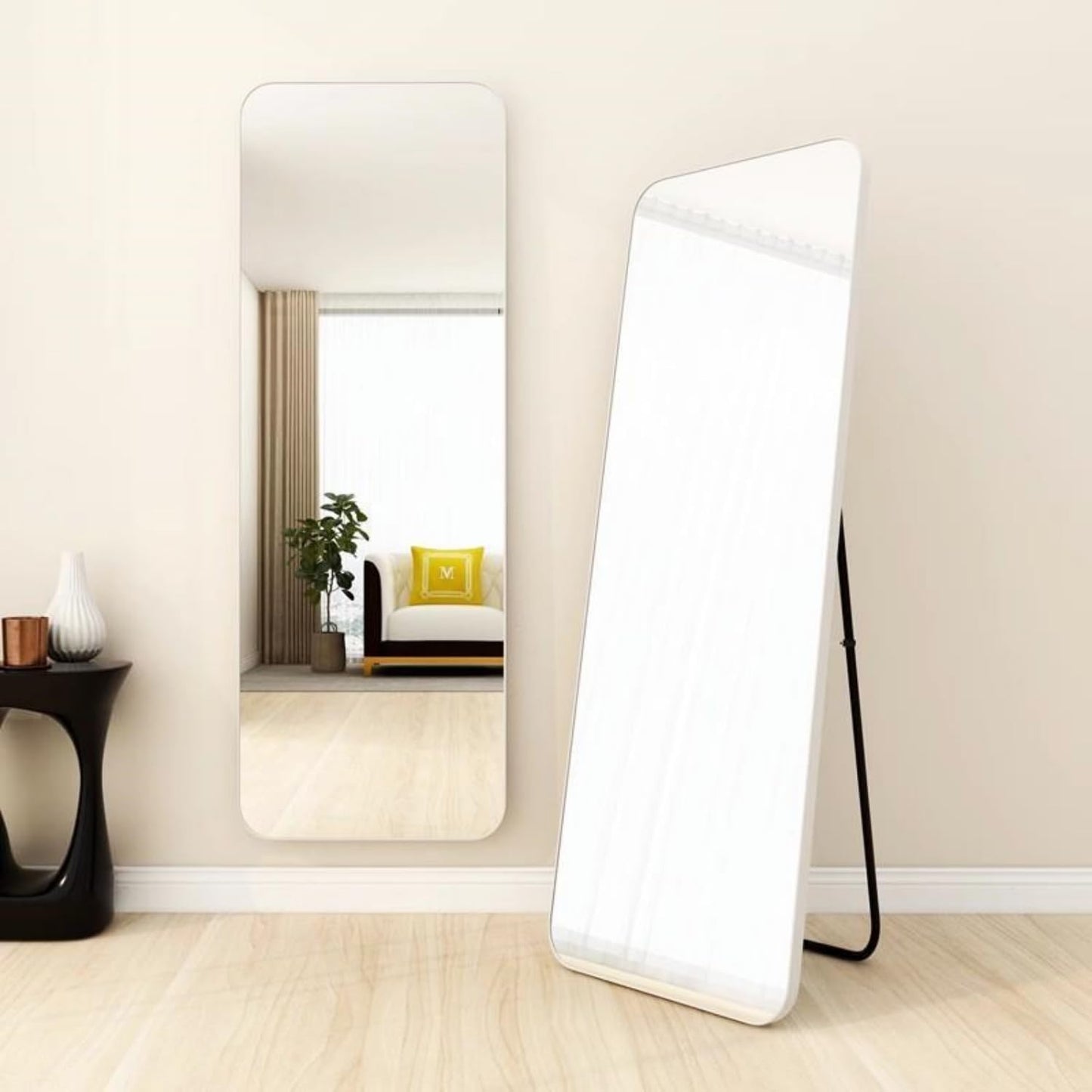 SKY-TOUCH Full Length Mirror 155x45cm, Floor Mirrors with Aluminum Alloy Frame Free-Standing Leaning Large Bedroom Dressing Mirror, Full Body Mirror with Stand for Living Room,Bedroom, White