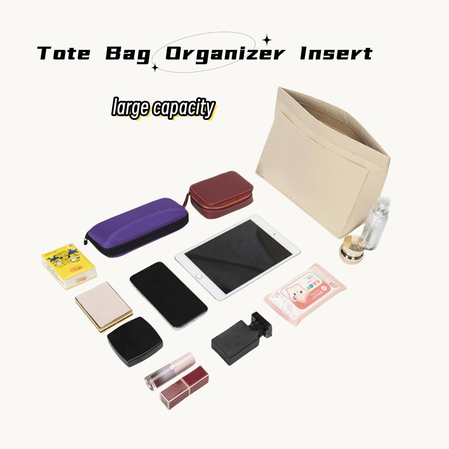 SKY-TOUCH Tote Bag Organizer Insert, large Handbags Base Shaper, Multi-Pocket Felt Bag Organizer with Zipper