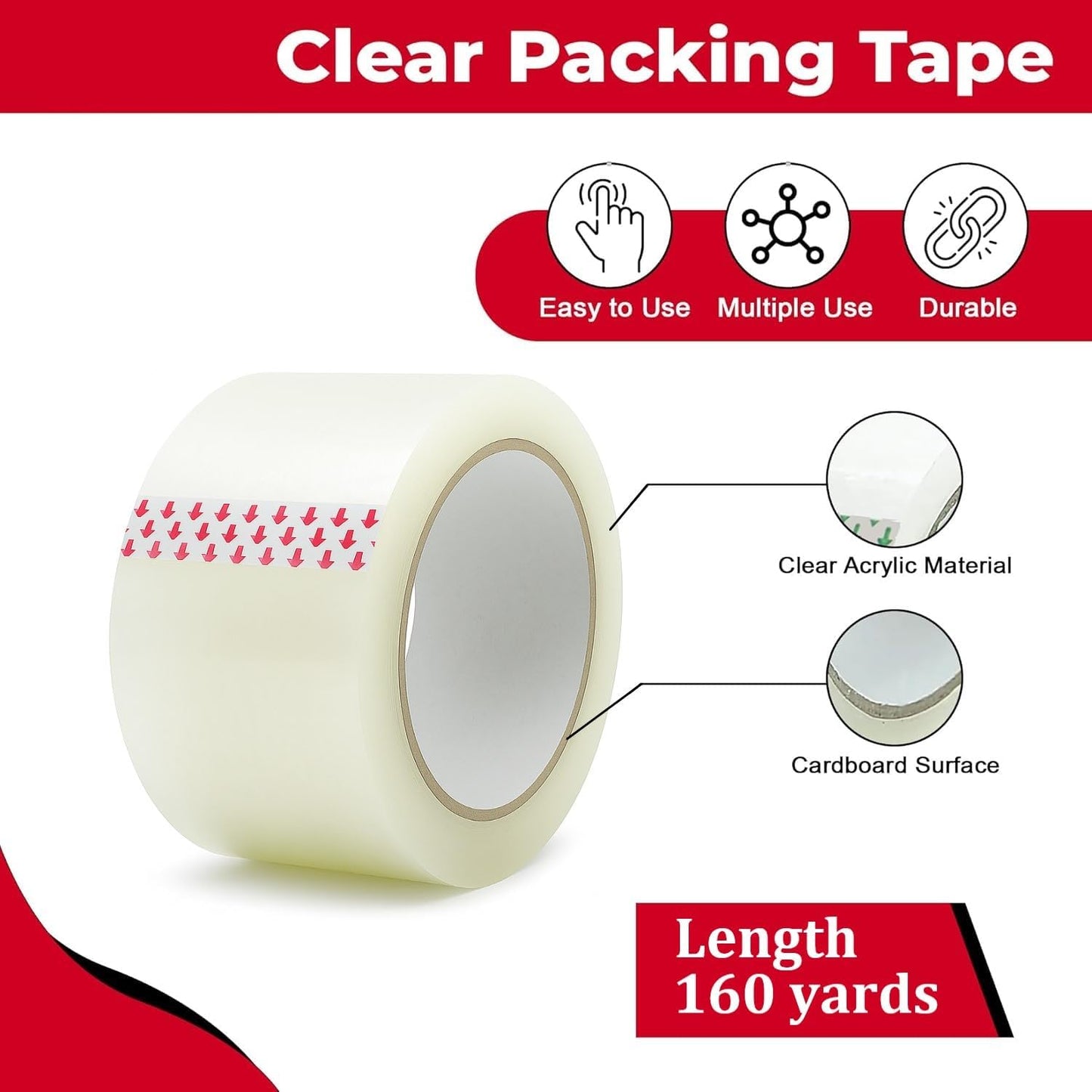 SKY-TOUCH Extra Long Clear Packing Tape, Heavy Duty Packaging Tape – 2 Inch x 160 Yards, 2cm Thick, Strong Transparent Adhesive Shipping Tape for Moving, Packing, Sealing & Storage Boxes(2 Roll)