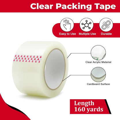 SKY-TOUCH Extra Long Clear Packing Tape, Heavy Duty Packaging Tape – 2 Inch x 160 Yards, 2cm Thick, Strong Transparent Adhesive Shipping Tape for Moving, Packing, Sealing & Storage Boxes(2 Roll)