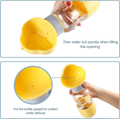 SKY-TOUCH Dog Water Bottle with Food Container, Portable Leak Proof Pet Water Dispenser, Travel Bowl for Walking Hiking Outdoor, Puppy Essentials for Small Medium Dogs(Yellow 350ml+200ml)