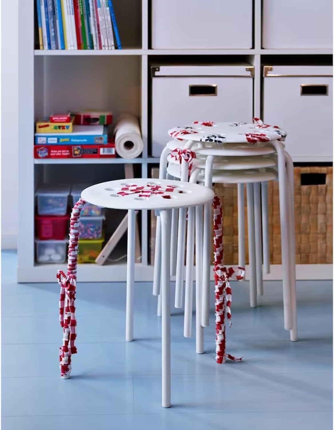 SKY-TOUCH 1pcs Stackable Marius Stool, Durable Plastic & Steel, Lightweight, Space-Saving, Anti-Slip Legs, Holds Up to 80kg, Ideal for Indoor/Outdoor Use–Home,Office,Bar,School,Lab(40x40x45cm)