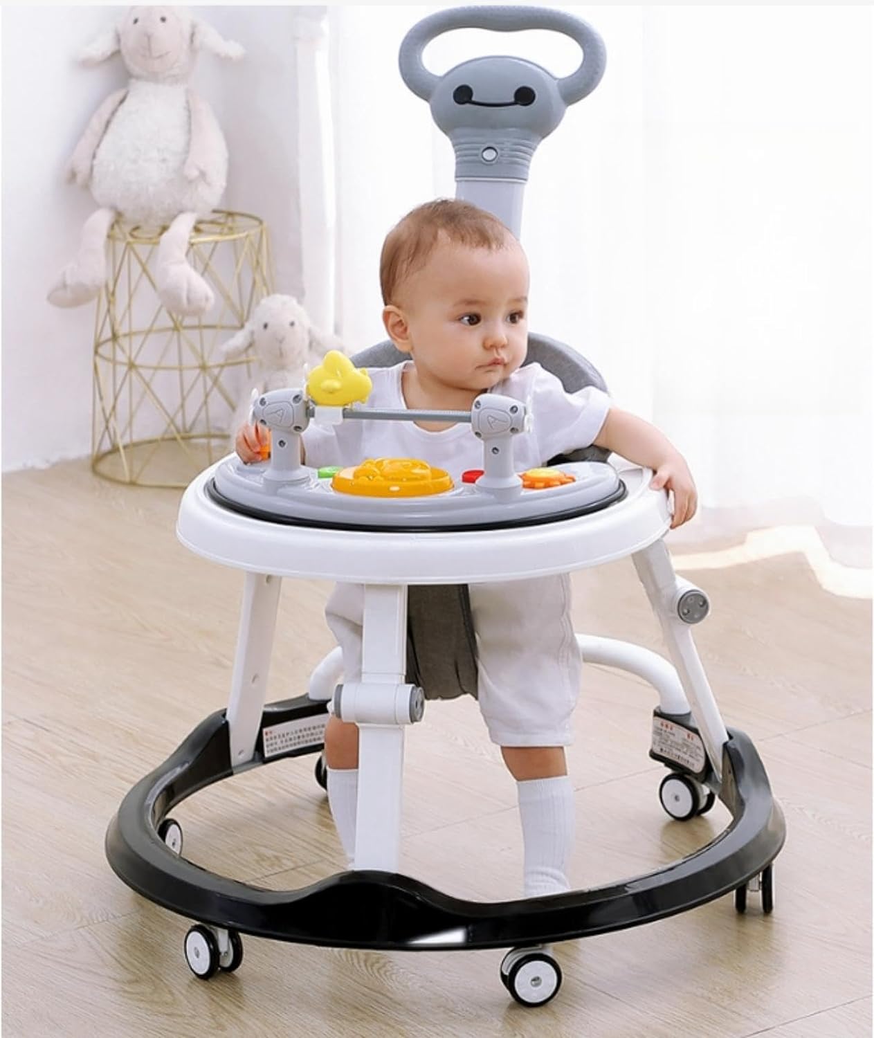 SKY-TOUCH Foldable Baby Walkers with Wheels and Baby Activity Center Toys Tray, Baby Walker with Foot Pads Handles Adjustable Height, Baby Walker for Boys and Girls from 6-24 Months