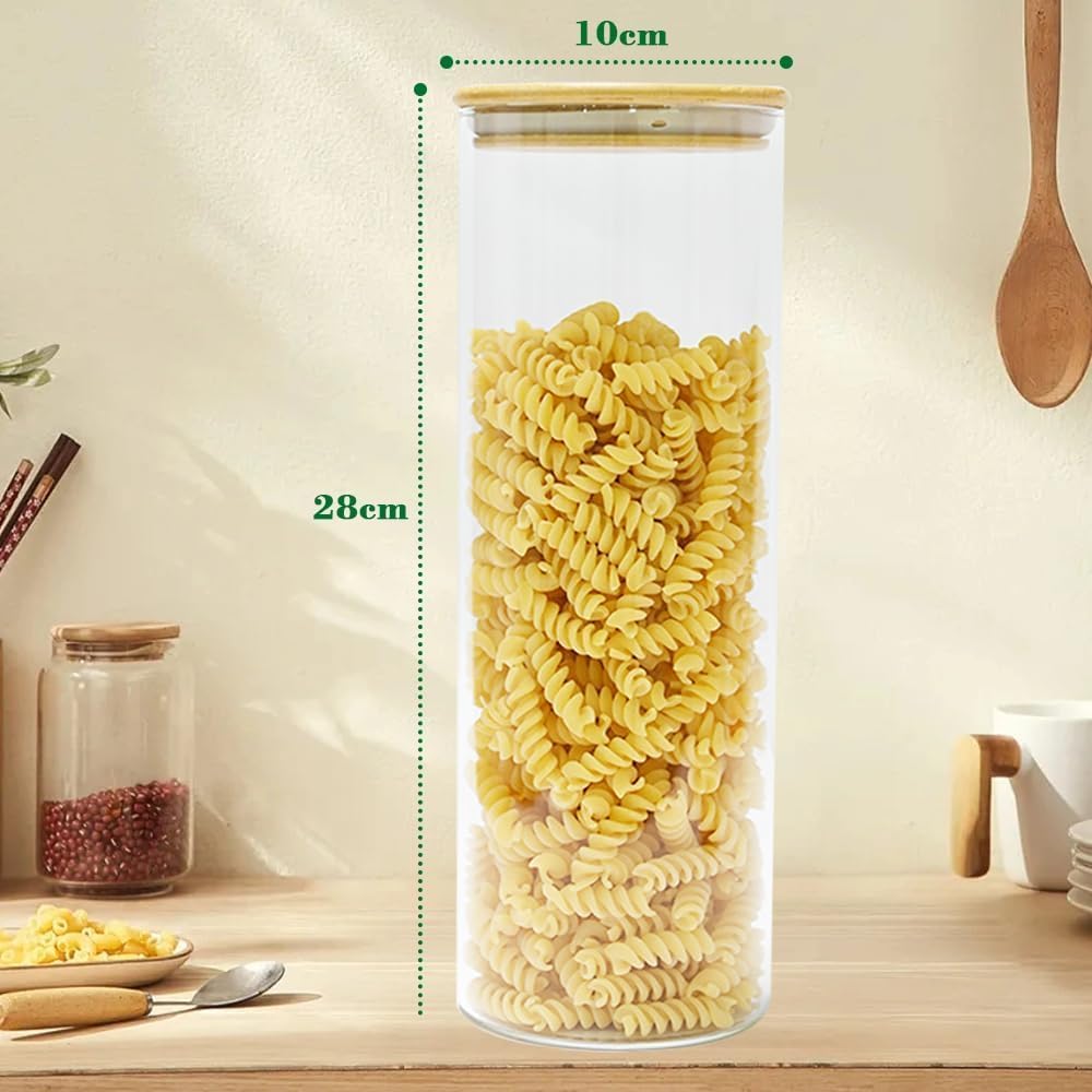 SKY-TOUCH 3PCS Glass Food Storage Jars, Kitchen Storage Glass Canister Set with Airtight Bamboo Lids, Suitable for Flour, Grains, Sugar, Tea, Coffee Beans, and Snacks, 2100ML