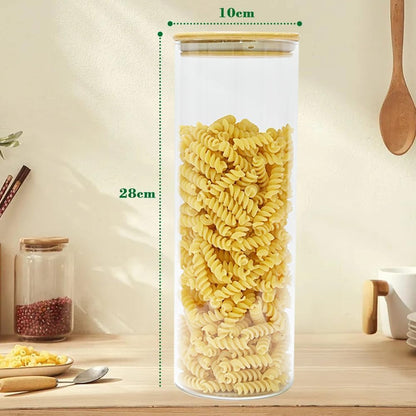 SKY-TOUCH 3PCS Glass Food Storage Jars, Kitchen Storage Glass Canister Set with Airtight Bamboo Lids, Suitable for Flour, Grains, Sugar, Tea, Coffee Beans, and Snacks, 2100ML