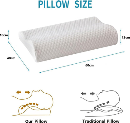 SKY-TOUCH Memory Foam Cervical Pillow, Ergonomic Bed Pillow for Neck Pain Relief, Contour Orthopedic Pillow for Side, Back, and Stomach Sleepers, Neck Support Pillow with Washable Cover (60*40*12 cm)