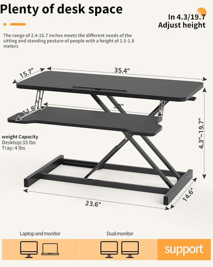 SKY-TOUCH Standing Desk Height Adjustable, 80 * 40cm Sit to Stand Desk Converter with Keyboard Tray, Ergonomic Sit to Stand Up Riser for Home Office Laptop, Black