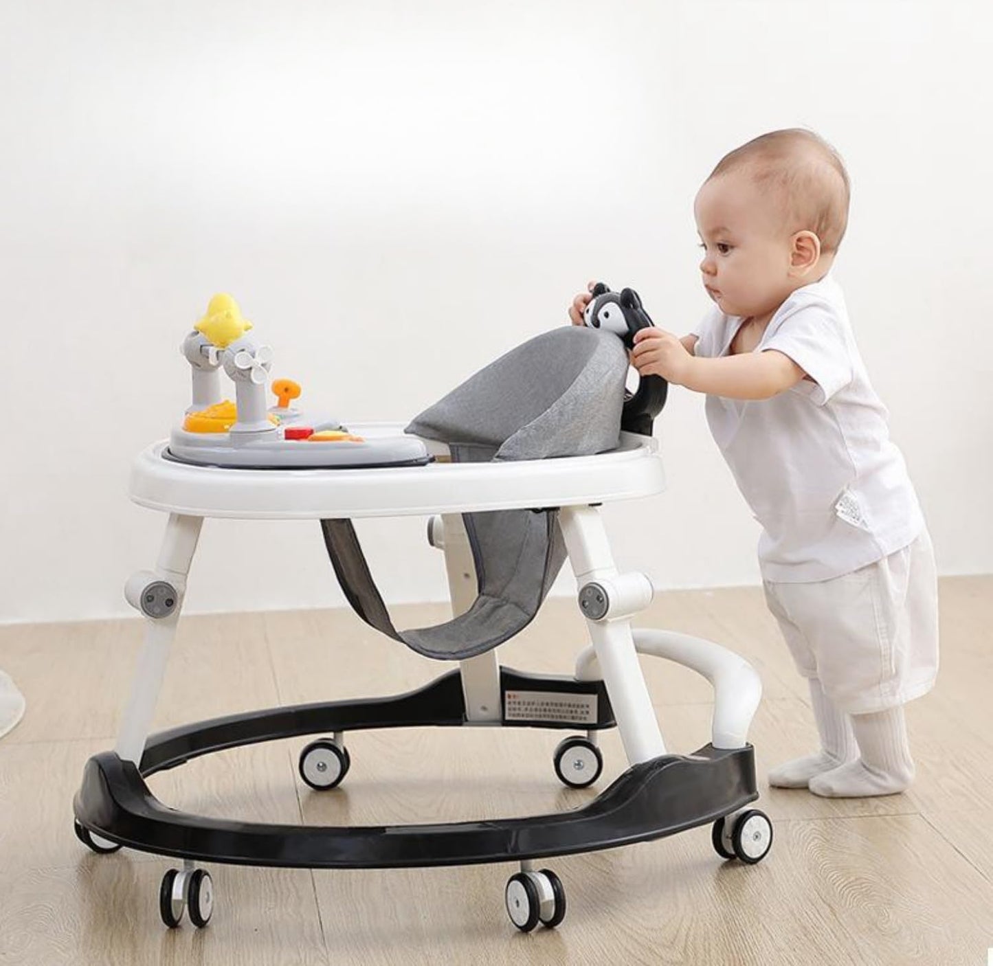 SKY-TOUCH Foldable Baby Walkers with Wheels and Baby Activity Center Toys Tray, Baby Walker with Foot Pads Handles Adjustable Height, Baby Walker for Boys and Girls from 6-24 Months