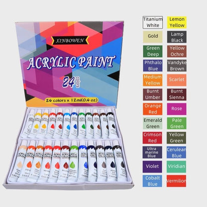 SKY-TOUCH Acrylic Paint Set : 24 Colors 12ml Non-Toxic Art Craft Paints Kids Adults Painting Drawing DIY Art Supplies for Canvas Fabric Ceramic Glass Stone Model Wood Painting