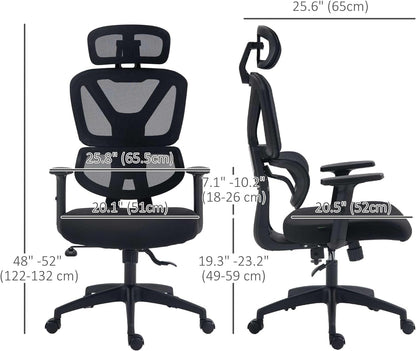 Ergonomic Mesh Office Chair – Adjustable Lumbar & Headrest, 130° Recline, Reversible Armrests, Black