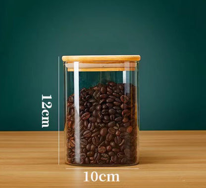 SKY-TOUCH 3PCS Glass Food Storage Jars, Kitchen Storage Glass Canister Set with Airtight Bamboo Lids, Suitable for Flour, Grains, Sugar, Tea, Coffee Beans, and Snacks, 2100ML