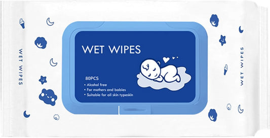 SKY-TOUCH Baby Wet Wipes | Ultra-Soft - 100% Pure Cotton Dry Baby Wipes | Use Wet or Dry | Soft & Sensitive | Extra Strong & Absorbent | Biodegradable, Natural, Chemical Free(1 Pack - 80 Count)