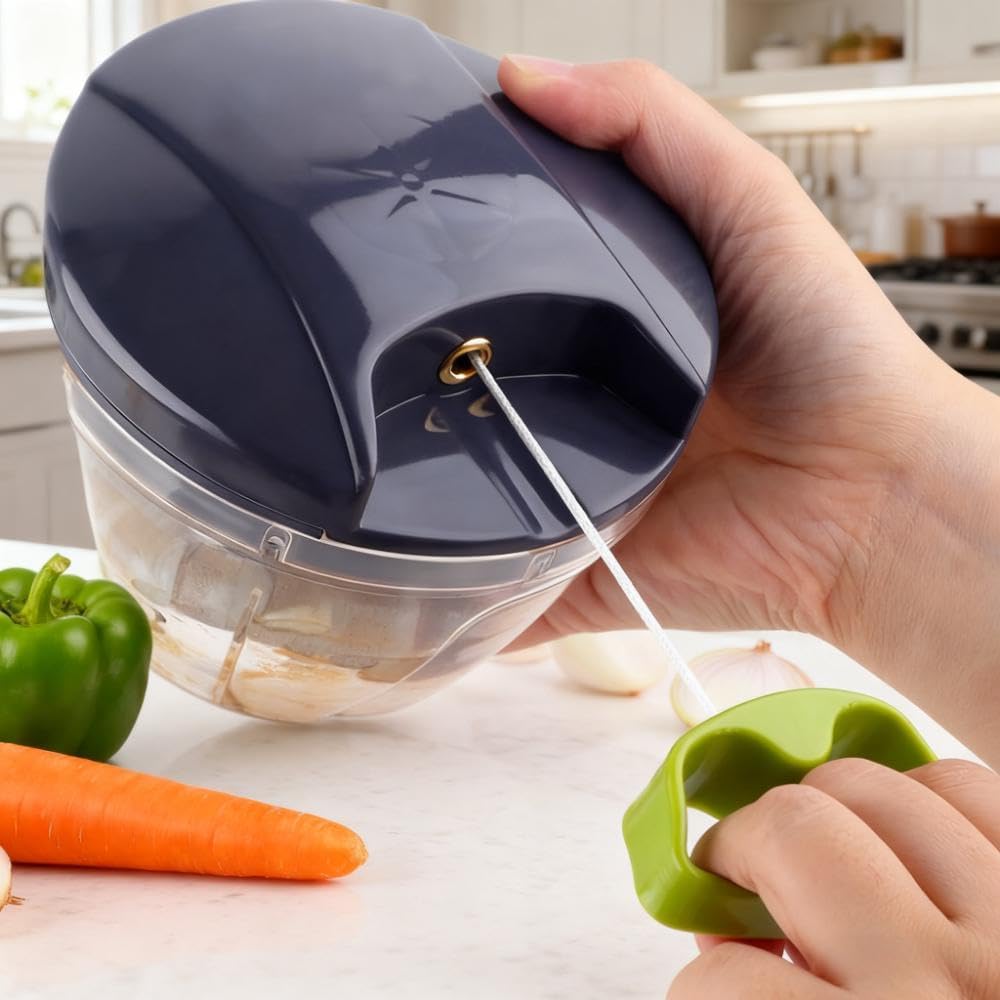 SKY-TOUCH Pull Chopper - Manual Mincer with Large Capacity, Easy-to-Use Hand-Pull Design, Sharp Blades, and Nylon Rope, Water Washable