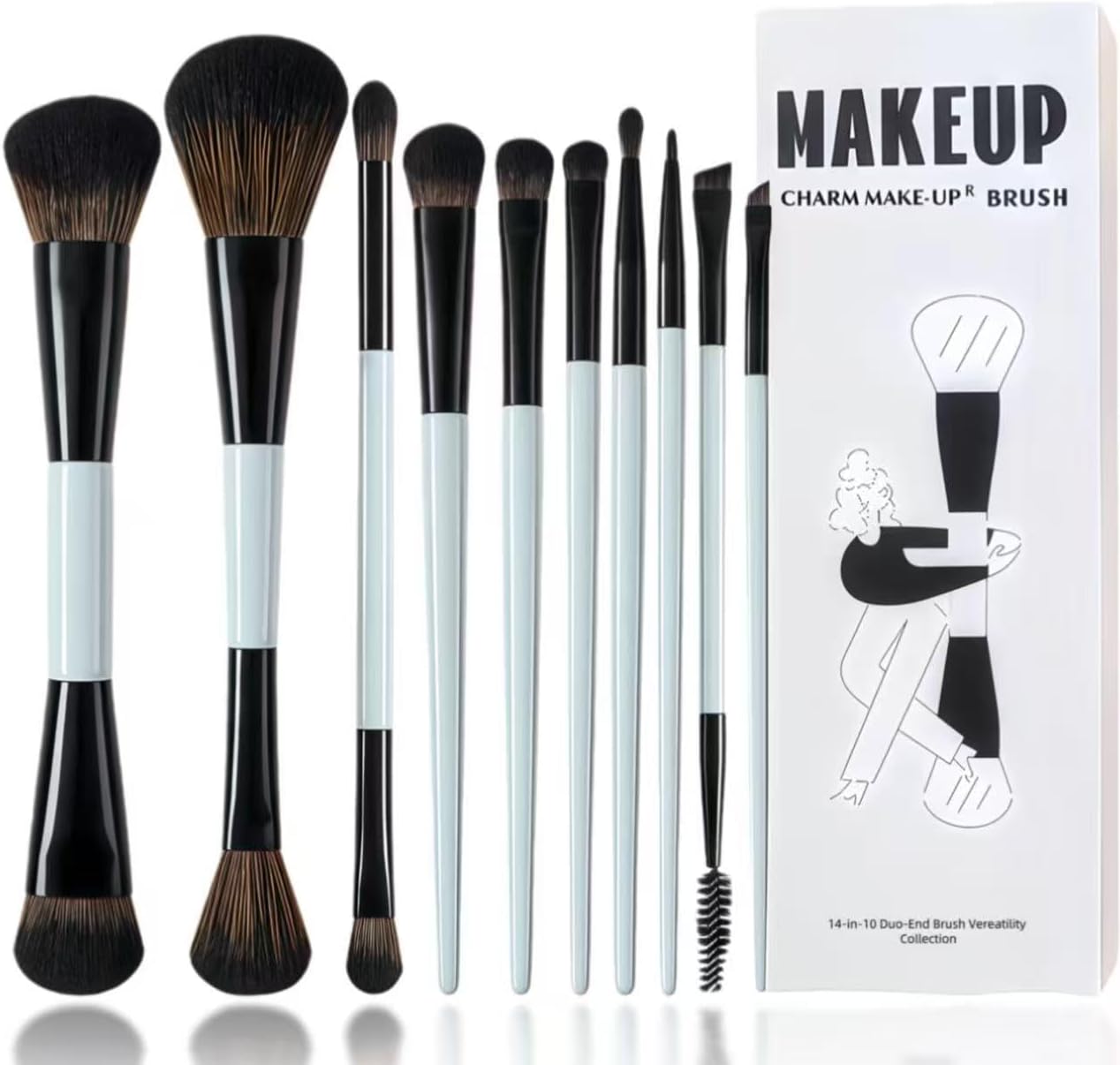 SKY-TOUCH 10 PCS Makeup Brush Set, Soft Double Sided Foundation Contour Blush Highlight Blending Eyebrow Brush Eyeshadow Eyeliner Concealer Brush Beauty Tools, Bright Cyan