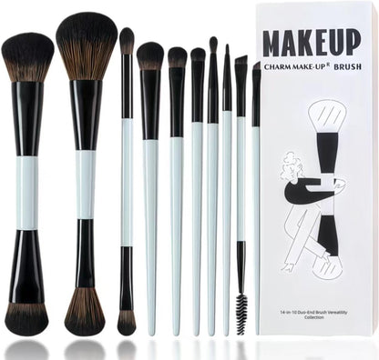 SKY-TOUCH 10 PCS Makeup Brush Set, Soft Double Sided Foundation Contour Blush Highlight Blending Eyebrow Brush Eyeshadow Eyeliner Concealer Brush Beauty Tools, Bright Cyan