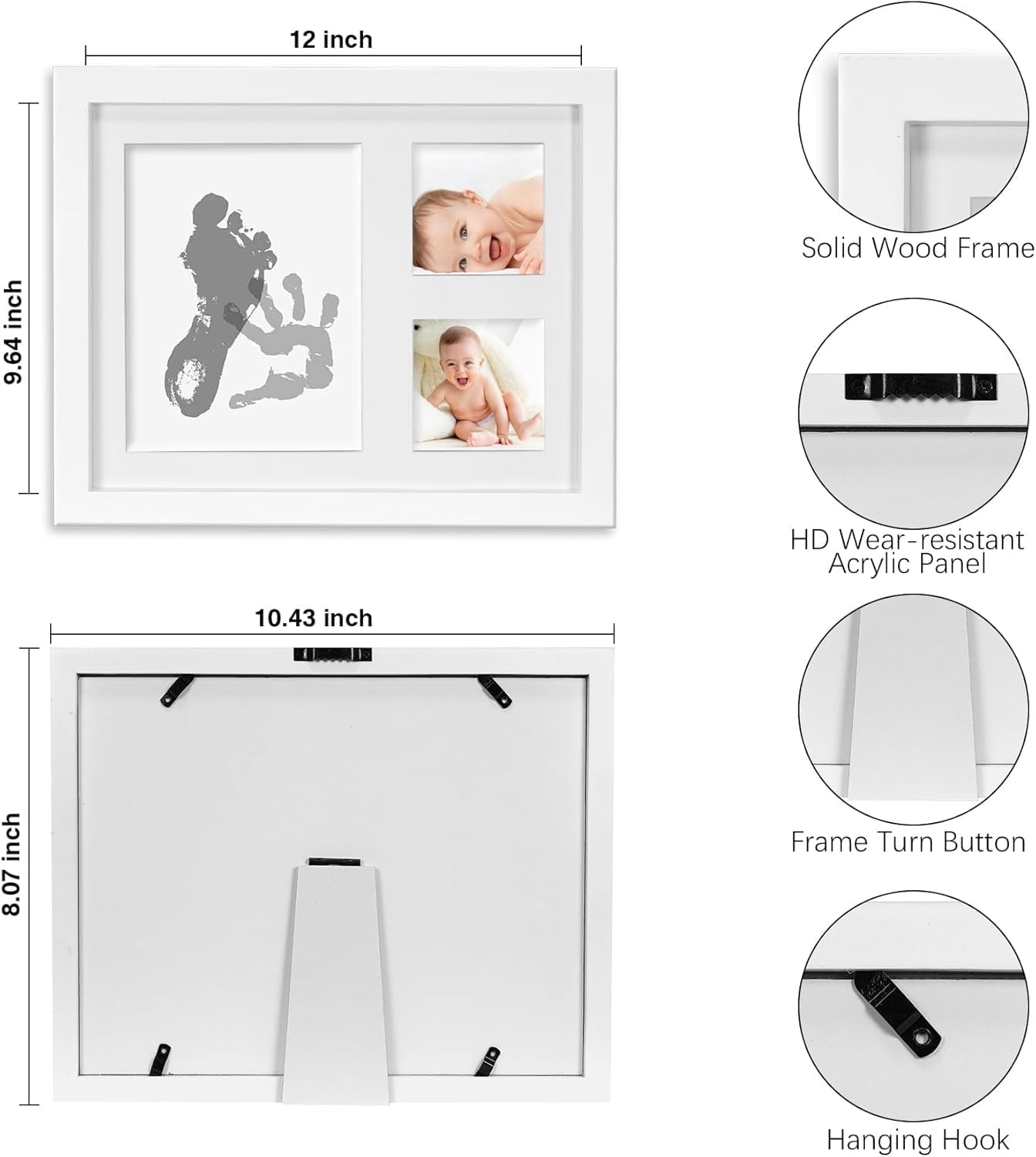 SKY-TOUCH Baby Handprint and Footprint Frame Makers Kit,Newborn Baby Prints Photo Keepsake Frames,Memory Art Picture Frames for Baby Registry,as Souvenir of Child's Birth,Memory Art Picture,White